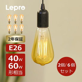 【2個・6個セット】2年保証 Lepro led電球 e26 エジソン電球 おしゃれ【60W形/40w形相当】エジソンランプ led レトロ電球 エジソン電球led 60w 40wフィラメントアンバー 電球色エジソンランプフィラメント 電球 アンティークシーリング