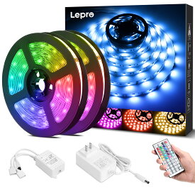 【2年保証】Lepro ledテープライト 10m( 5m*2巻) テープライト RGB 屋内用 明るさ調節 鮮やか 20色タイプ 44キーリモコン 調光調色 カラーDIY SMD5050 超高輝度 間接照明 両面テープ 切断可能 取付簡単 非防水 ledテープ 飾りライト