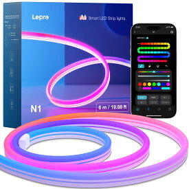 【50％OFF＆ポイント抽選還元★SuperSale限定】Lepro N1 AI LED ネオンライト防水【3m/6m】ロープライト ネオンサイン ledチューブライト 調光調色 RGB 虹色 流れるライトSMD3535イルミネーション蛍光チューブ管ゲーミングライト装飾テープライトAI照明デザイナー クリスマス