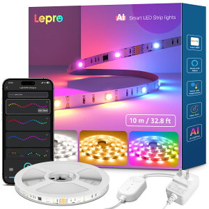 Lepro S2 AI lede[vCg RGBCW+IC 5m AIƖfUCi[ ANTΉ RGB+dF+F NX}X 1600F e[v F AhTu Alexa/Google HomeΉ y ԐڏƖ X}[ge[v
