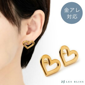オープンハートピアス ピアス イヤリング 金属アレルギー 金アレ ゴールド おしゃれ オープンハート ハートピアス ハートイヤリング ネジバネ式 レディース 大人 クラシカル 大人 50代 【永久保証】