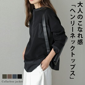 【半額クーポン対象】カットソー ヘンリーネック ドッキング レイヤード風 ラフ 大人カジュアル こなれ感 おすすめ おしゃれ レディース トレンド 人気 プチプラ 2026春夏新作【letpaw25-1550】【即納：1-5営業日】【送料無料】メ込2