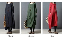 【メール便送料無料】【予約販売:ご注文から15営業日で発送】ワンピースボートネックバルーンシルエット長袖ロング丈無地ワンピレディース春夏