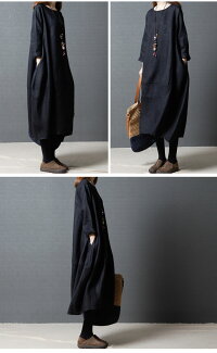 【メール便送料無料】【予約販売:ご注文から15営業日で発送】ワンピースボートネックバルーンシルエット長袖ロング丈無地ワンピレディース春夏
