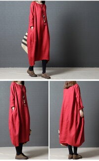 【メール便送料無料】【予約販売:ご注文から15営業日で発送】ワンピースボートネックバルーンシルエット長袖ロング丈無地ワンピレディース春夏
