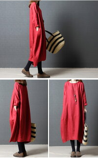 【メール便送料無料】【予約販売:ご注文から15営業日で発送】ワンピースボートネックバルーンシルエット長袖ロング丈無地ワンピレディース春夏