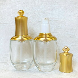【ポンプ式 ガラスボトル】40ml オーバル ゴールドキャップ マット 化粧品 強化ガラス 詰替容器 美容