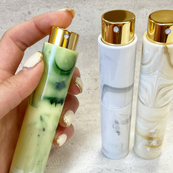 楽天市場 香水 アトマイザー 10ml 大理石 3種類 ホワイト ベージュ グリーン ガラス 回転式 スプレー 詰替容器 パフューム アルコール 軽量 持ち運び 旅行 携帯 レソンシエル ジャポン レソポン