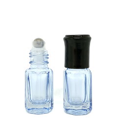 【ガラスロールオンボトル】3ml ブルーボトル 黒キャップ ステンレス | 詰替 ガラス 携帯 精油 アロマ 器材 旅行 容器 ケース 保存 香水瓶 アロマケース ボトル 瓶 アロマボトル