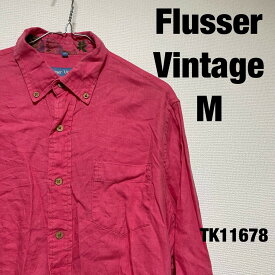【中古】Flusser Vintage シャツ 長袖 M レッド リネン 薄手 無地 袖デザイン RN139509 古着 TK11678