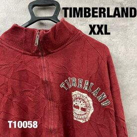 【中古】Timberland ワインレッド 赤 フルジップ スウェット ジャケット XXL 長袖 ロゴ ワンポイント IDEAL カンガルーポケット T10058
