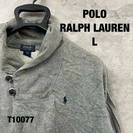 【中古】POLO RALPH LAUREN グレー ハーフボタン スウェット トレーナー L 長袖 ワンポイントロゴ 裏起毛 レディース USA 海外輸入 古着 T10077