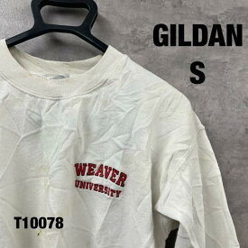 【中古】GILDAN ホワイト ULTRA BLEND スウェット トレーナー S 長袖 刺繍ロゴ 裏起毛 RN93846 USA 海外輸入 古着 T10078