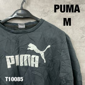 【中古】PUMA プーマ ブラック スウェット トレーナー M 長袖 ビッグロゴ プリントロゴ 裏起毛 USA 海外輸入 古着 T10085