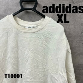 【中古】adidas アディダス ホワイト スウェット トレーナー XL 長袖 サイドポケット バックプリント USA 海外輸入 古着 T10091