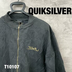 【中古】QUIKSILVER ブラック ジップアップ スウェット トレーナー 長袖 プリントロゴ バックプリント サイドポケット USA 海外輸入 古着 T10107