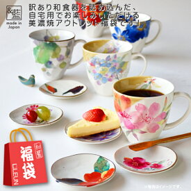【送料無料】福袋 2025 美濃焼「＆藍」 マグカップ5ヶ 小皿5枚 訳あり柄お任せ！アウトレット福袋【数量限定】みんなでまとめ買い！マグ 小皿 絵柄お任せ計10ヶ入り！新生活 入れ替え 可愛いセラミック藍 和食器 アウトレット 福袋 レディース 女性 食器