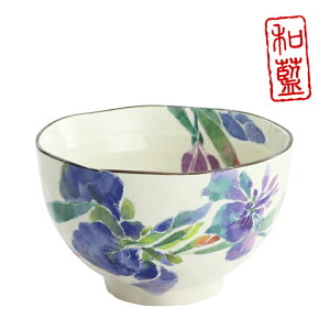&藍 花ごころ 飯碗(単品)アヤメ | 結婚祝い 茶碗 おしゃれ 茶わん めおと 還暦 可愛い 結婚記念日 両親 祖母 祖父 誕生日 還暦祝い ご飯茶碗 ごはん茶碗 古希 内祝い セラミック藍