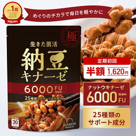 【19日20時～★最大40%OFF】ナットウキナーゼ サプリ 6000FU 1袋 30日分 納豆キナーゼ 納豆菌 [ ビタミンK2 プリン体 除去 ] 乳酸菌 1000万個 DHA EPA GABA イチョウハ ヒハツエキス サプリメント 日本製 健康 女性 男性