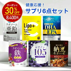 【神トク30%OFF！12000円⇒8400円】サプリ 6点セット [ 亜鉛 ビタミンC 鉄 ナットウキナーゼ DHA EPA ルテイン ] 日本製 サプリメント GMP認定工場 栄養機能食品 女性 男性 レバンテ
