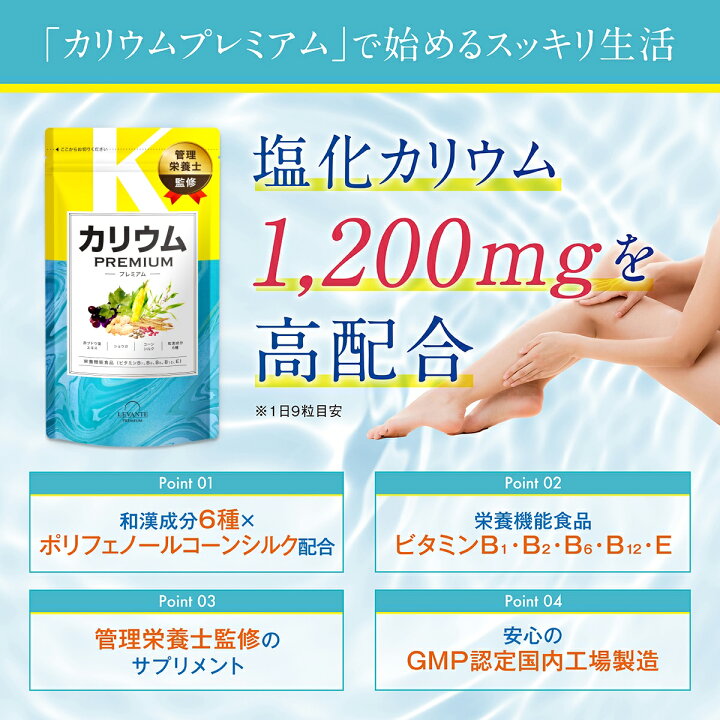 楽天市場 スーパーsale限定 半額以下 カリウム サプリ 2袋セット プレミアム 約2ヶ月分 栄養機能食品 1袋あたり塩化カリウム36 000mg カリウムサプリメント ビタミンb ビタミンe ポリフェノール 生姜 和漢 ハトムギ 女性 国内製造 サプリメント 送料無料 ネコポス