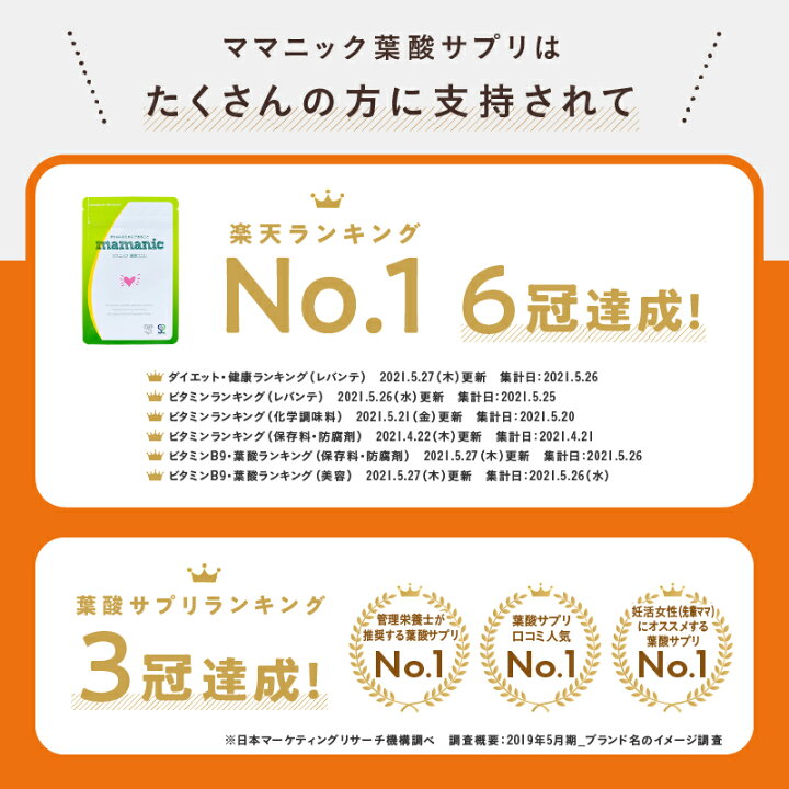 楽天市場】葉酸サプリ 無添加 ママニック 10袋セット 約10ヶ月分 葉酸  