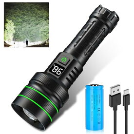懐中電灯 led【記憶機能 大液晶画面デジタル残量表示】 強力 軍用 最強 超高輝度ルーメン Type-C USB充電式 超長遠射 ハンディライト 明るい LED 新型 フラッシュライト 6モード調光 ズーム式 アルミニウム合金 耐衝撃2.5M IP67防水 登山 夜釣り 夜間訓練 作業用 停電 防災