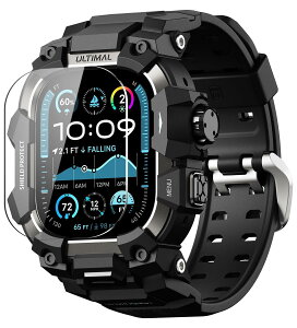 ULTIMAL �ɑΉ� Apple Watch Ultra 3/Ultra 2/Ultra�i49mm�j�p �o���h��̌^�ی�P�[�X �����K���X�t�B�����t�� TPU �ϏՌ� ���ϋv �ȒP���� �ʋC�� �A�E�g�h�A/�X�|�[�c���� �u���b�N