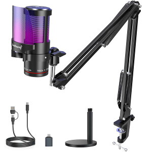 USB�}�C�N �Q�[�~���O PC�}�C�N�E�����E�z�M�p RGB�R���f���T�[�}�C�N RGB���� �~���[�g�E���ʒ����E���j�^�[�@�\�t�� Phone�p Type-C�Ή� Skype Discord Zoom Windows/Mac/PS4/5�Ή� �}�C�N���z���L�b�g�i��