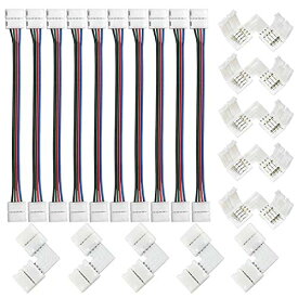 LEDストリップライトコネクタ 10mm幅 4ピンRGB SMD5050 LEDテープライトLタイプコネクタ10個+LEDテープ 延長用ケーブルコネクタ10個