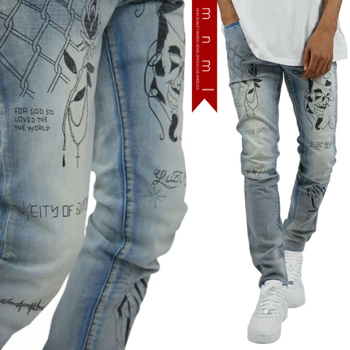 楽天市場】(ミニマル) mnml X182 STRETCH DENIM BLUE (LS:PANTS)(COLOR 