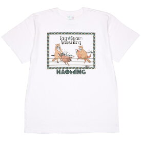 (ハオミン) HAOMING×ANIMAL TAG TEAM WRESTLING TEE (SS:TEE)(240-09-WH) Tシャツ 半袖 カットソー 動物 アライグマ アニマル 国内正規品