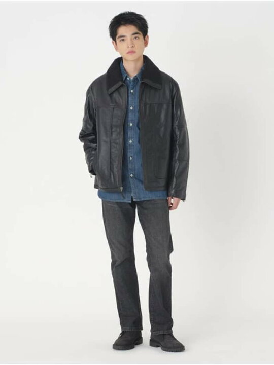 楽天市場】【SALE／50%OFF】レザーシェルパジャケット ブラック APERO 