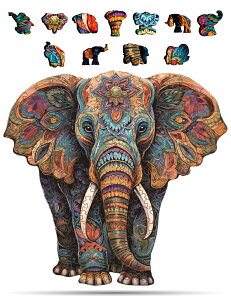 CRAFTHUB Wooden Jigsaw Puzzles ? Vivid Elephant Puzzle ? Wooden Puzzles for Adults & Kids ? Unique Wood Shaped, Family Game, Adult Birthday, Gifts for Women and Men, 155 Piece, A3 Size, 11x10.5