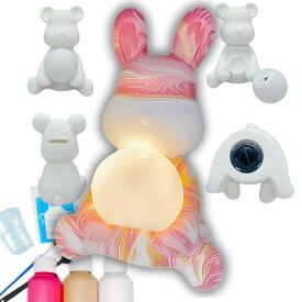 うさぎランプ ・貯金箱お絵描きキット 工作キット 手作り お家でポーリングアート 動物ランプ 間接照明 子供 メイキングトイ 男の子 女の子 プレゼント ピンク
