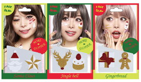 [ルカン] 030AM 【 クリスマス フェイスシール モアグリッターシール 3点セット 】 クリスマス 顔に貼る フェイス 顔 シール サンタ コスプレ 仮装 かわいい レディース メンズ 子供 キッズ パ