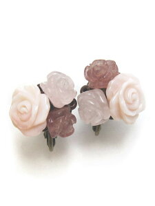 [CHERRY] Pink Shell Rose Quartz Rose Earrings with Silicone Cover A943, rose-quartz