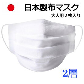 布マスク 日本製 国産 抗菌消臭仕様 プリーツ 2層 手作り 2枚入り 大人サイズ L　LL 2サイズ 白 洗える 表晒生地/裏Wガーゼ 2121【1〜3日以内の発送】