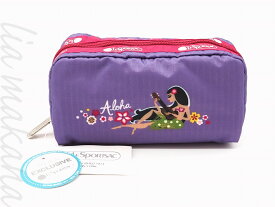 【N 新品/未使用品】LeSportsac レスポートサック RECTANGULAR COSMETIC ALOHA MELE アロハ メレ ポーチ 化粧ポーチ 小物入れ パープル マルチカラー ポリエステル シルバー金具 ハワイ限定品 6511 K873【リアマカナ】