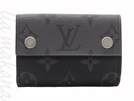 【中古】LOUIS VUITTON ルイ ヴィトン ディスカバリー・コンパクトウォレット 三つ折り財布 コンパクト財布 モノグラム・エクリプス キャンバス モノグラム・エクリプス リバース キャンバス レザー ブラック 黒 グレー シルバー金具 M45417 イニシャル入り【リアマカナ】