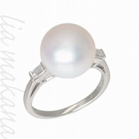 【中古】MIKIMOTO ミキモト パール リング 指輪 真珠 11.5mm ダイヤモンド バゲットカット 0.29ct プラチナ Pt950 #52 12号【リアマカナ】