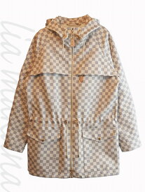 【中古】LOUIS VUITTON ルイ ヴィトン ダミエアズール ラジミール フーデッドパーカ 1A8RHW ジップアップ アウター コート ダミエ・アズール オフホワイト グレー レザー ＃34 ゴールド金具 RW212J DI9 FLOW04 イタリア製 【リアマカナ】