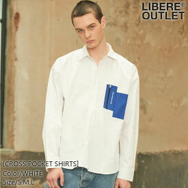 LIBERE リベーレ クロス ポケット シャツ カラーシャツ 長袖 白 ホワイト 綿100％ アシンメトリー [CROSS POCKET SHIRTS/WHITE] 公式アウトレット