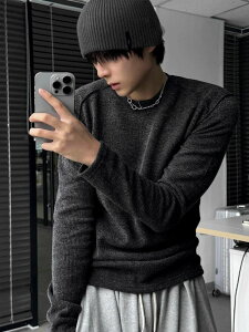 [COSYHARU]Slim Muskle Fit Knit Achromatic Raglan