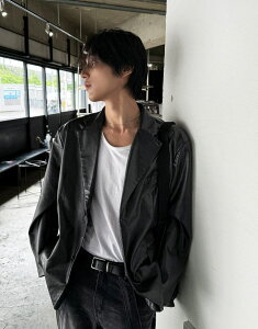 [COSYHARU]Low Classic Leather Blazer Jacket