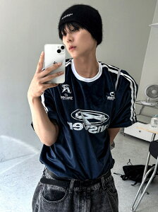 [COSYHARU] Perendi Velvet Track Round Short Sleeve Tee