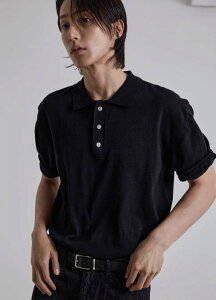 [COSYHARU] Three-Button Collar Short Sleeve Knit