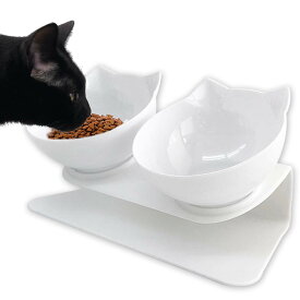 ペット食器猫 食器猫ボウルセペットボウルスタンドセット えさ入れ ごはん皿 お水入れ 猫 犬 (ホワイト)