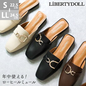 ローファー レディース サンダル 黒 ローヒール パンプス かかとなし レザー 合成皮革 痛くない つっかけ ぺたんこ スクエアトゥ ローファー 革靴 22.5-24.5cm ブラック ブラウン No.3031 リバティードール