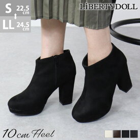 ブーツ レディース ハイヒール 厚底 サイドジップ チャンキー 太ヒール ブーティー ショート 10cmヒール No.9023 22.5-24.5cm 黒 ブラック リバティードール